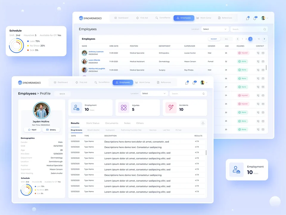 Employee directory and profile for a health operations tool