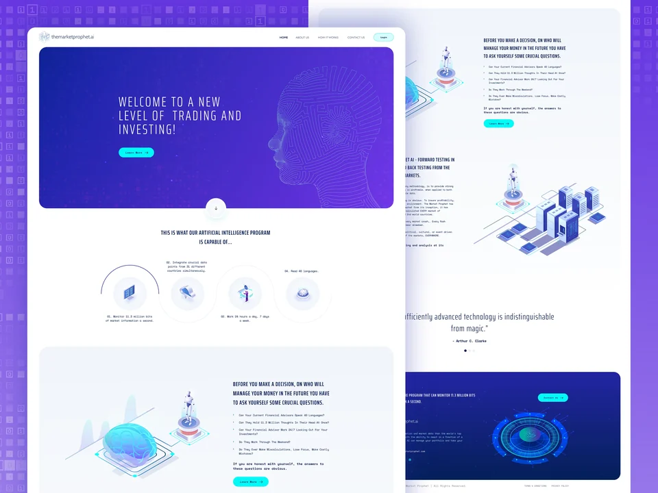 Landing page concept for a trading and investing platform